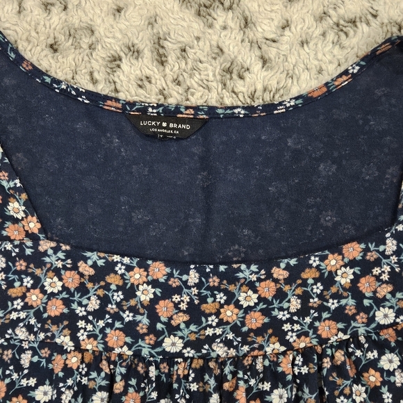 Lucky Brand SZ XXL Loose Flowy Milkmaid Ditsy Floral Elastic Cuff Peasant Top - Picture 6 of 14
